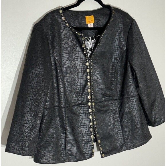 Ruby Rd Womens Faux Alligator Blazer Size 18W Plus Cropped Jacket Embellished - Picture 3 of 14